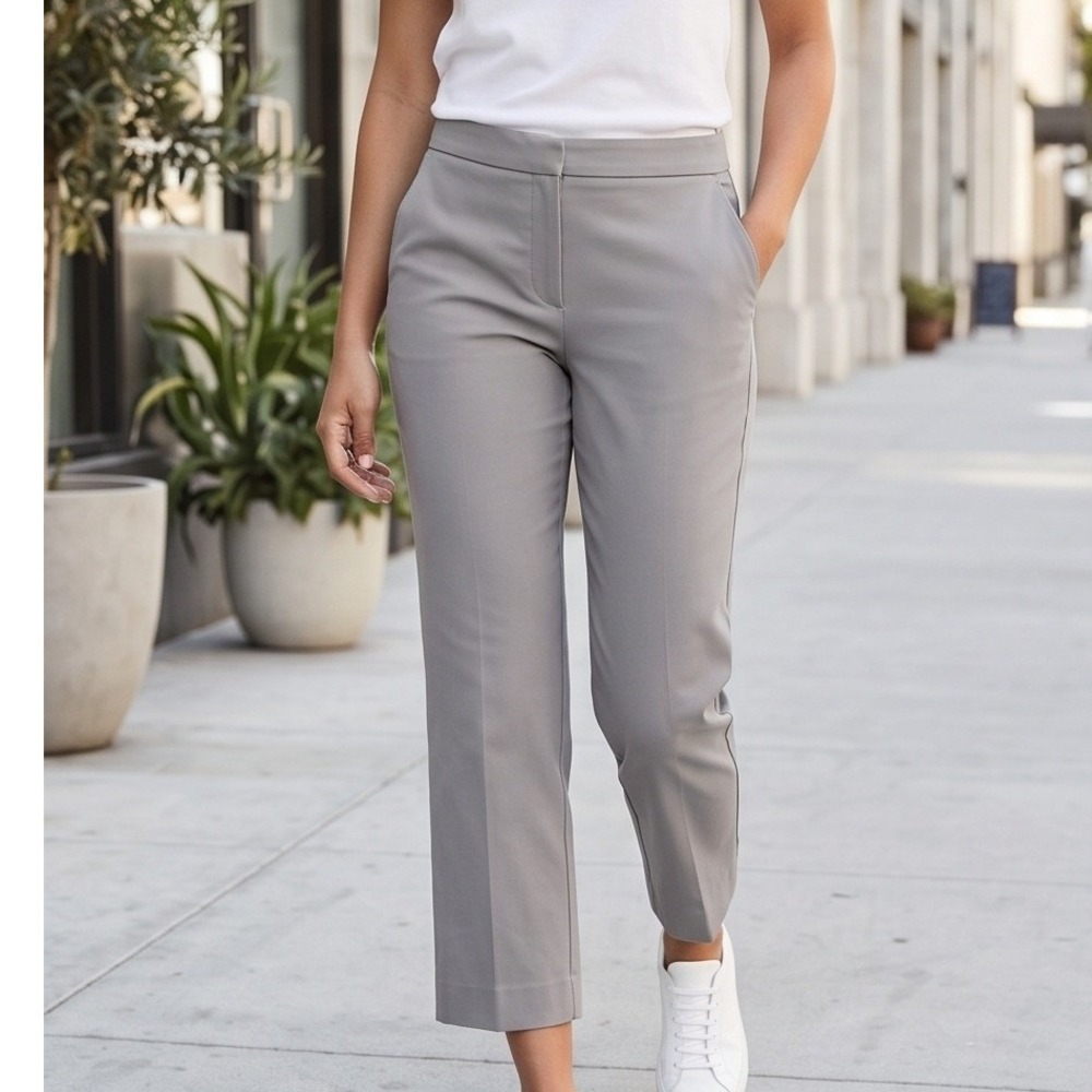 Eileen Fisher 8 Organic Cotton Stretch Twill Cropped Pants Zinc Grey NWT